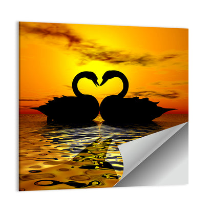 Swans Forming Heart at Sunset Wall Art