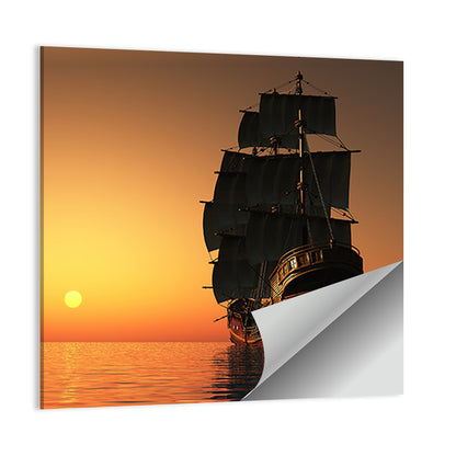 Sailing Ship at Golden Sunset Wall Art