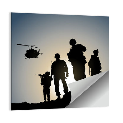 Soldiers on Ridge with Helicopter Wall Art