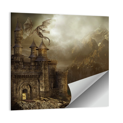 Fantasy Castle With Dragon Wall Art