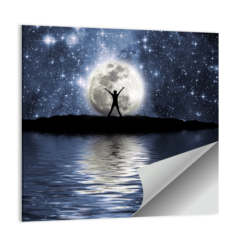 Silhouette Before Full Moon Wall Art