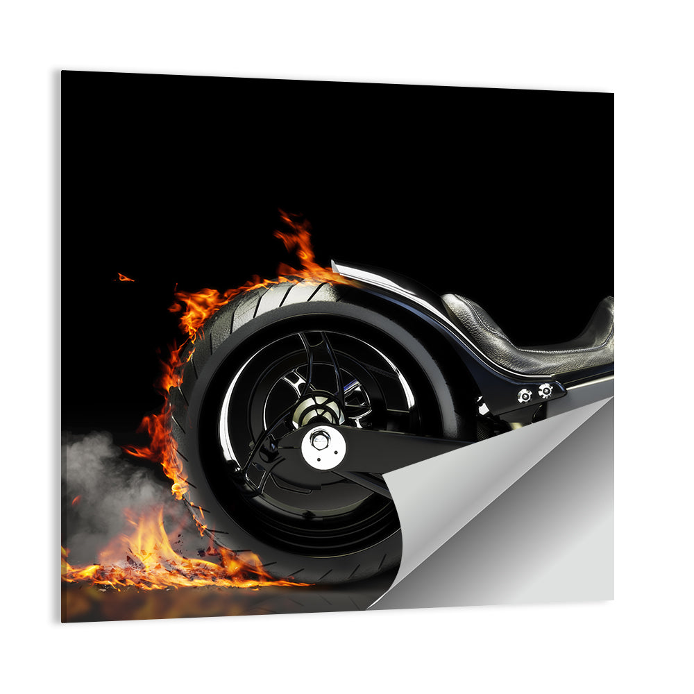 Motorcycle Burnout with Flames Wall Art