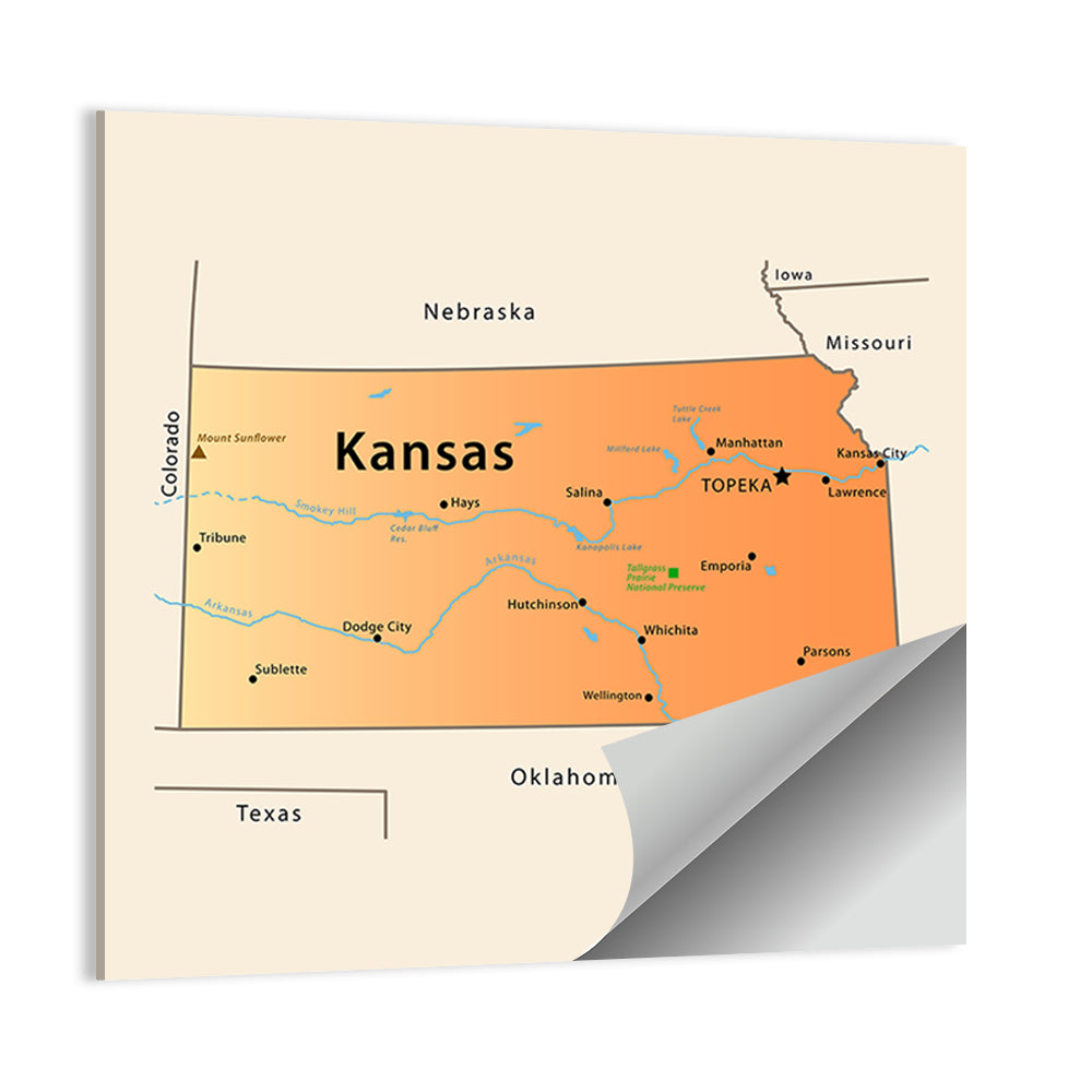 Kansas State Map Wall Art