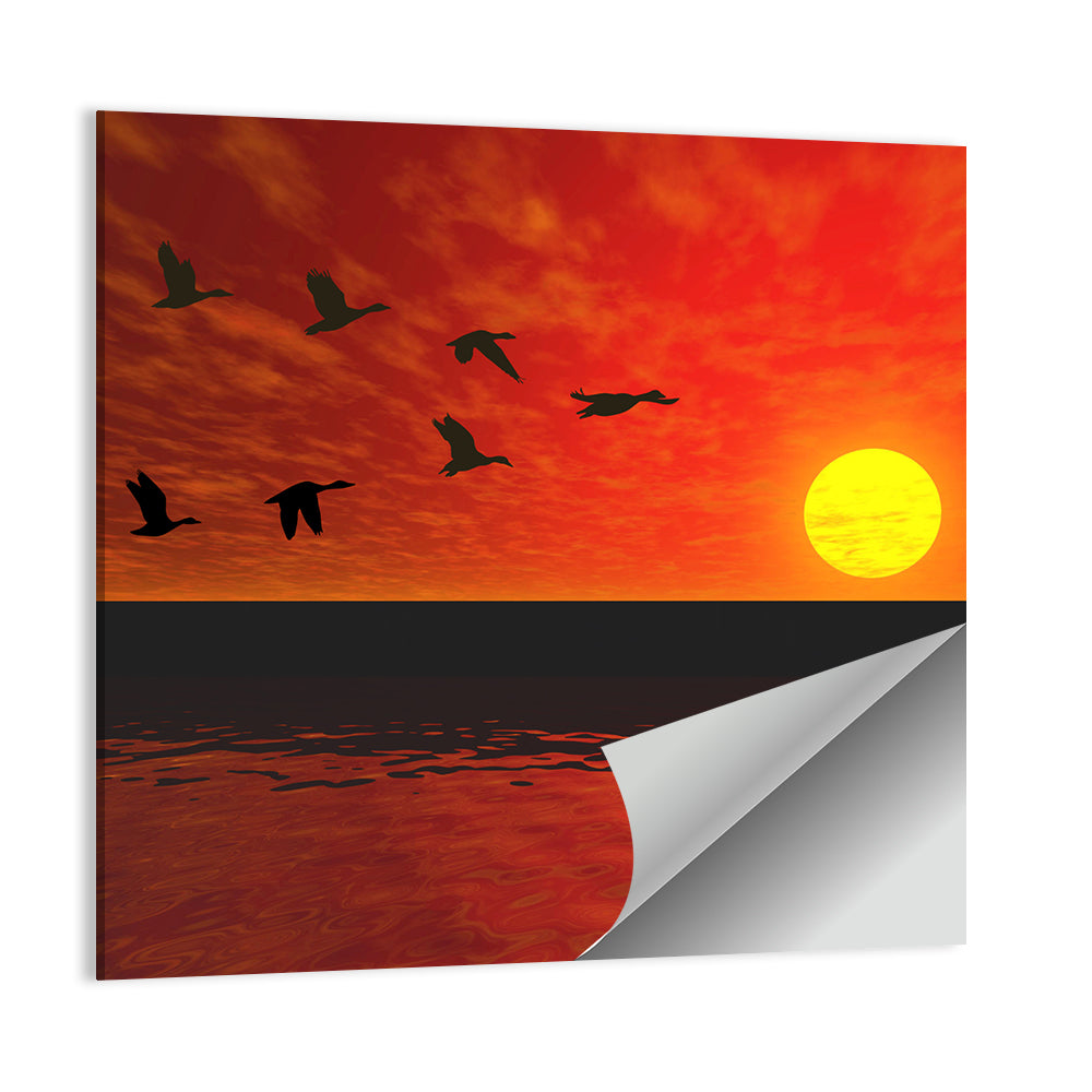 Ducks at Sunset Silhouette Wall Art
