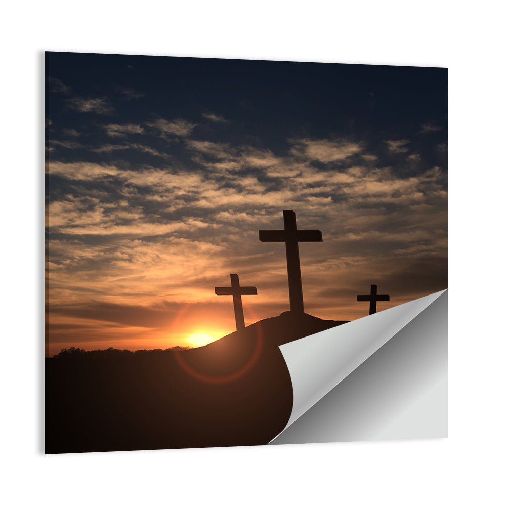 Three Crosses at Golden Sunset Wall Art