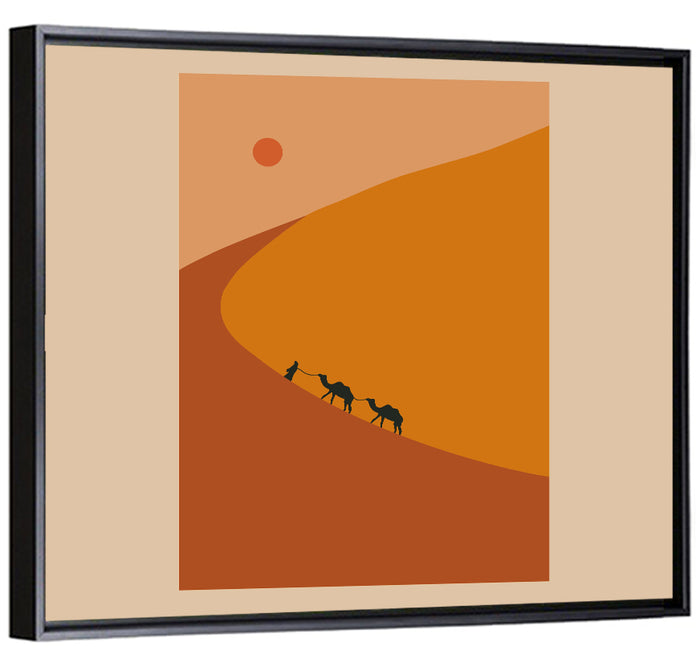 Minimal Desert Caravan Wall Art as a framed canvas