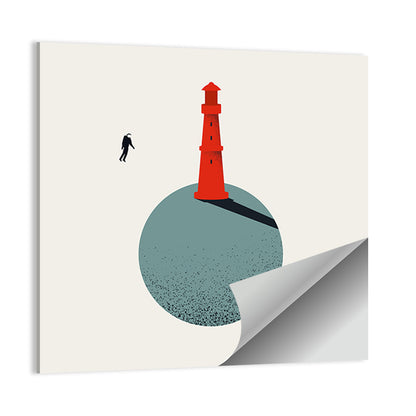 Red Lighthouse on Planet Wall Art