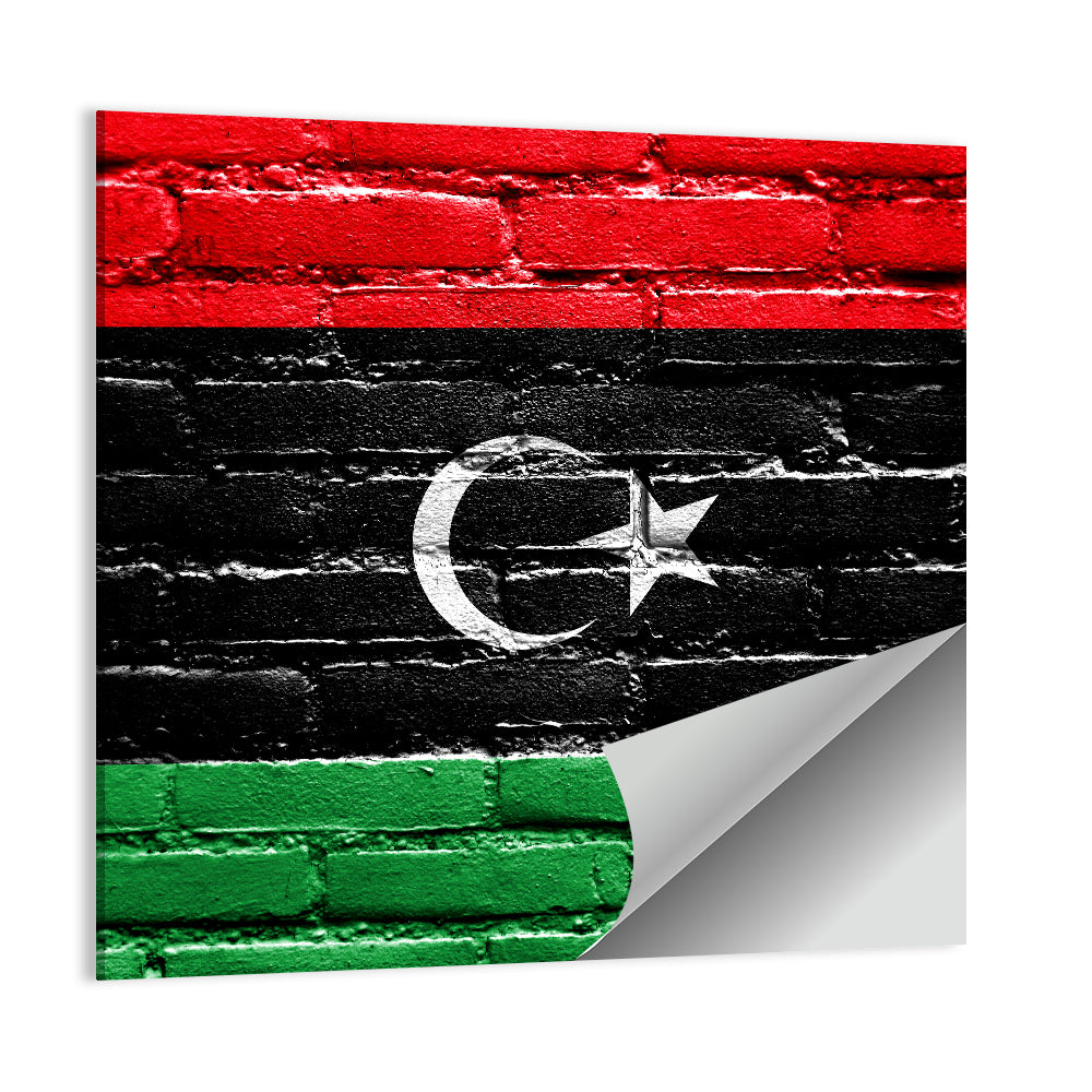 Libyan Flag on Distressed Brick Wall Art