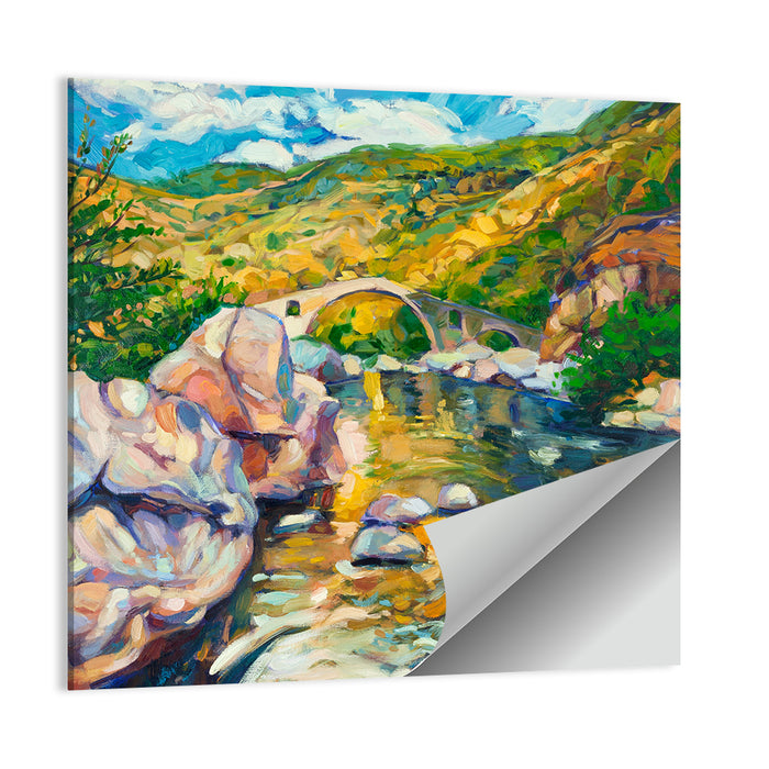 Arched Stone Bridge in Mountain River Wall Art as a poster print