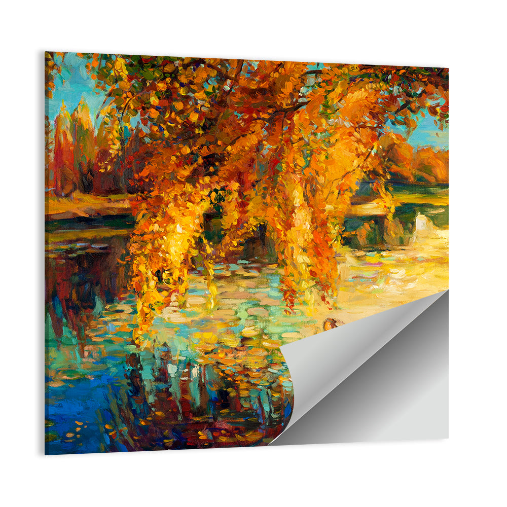 Autumn Lake with Weeping Willow Wall Art