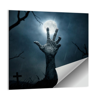 Rising Zombie Hand Under Moonlight Wall Art