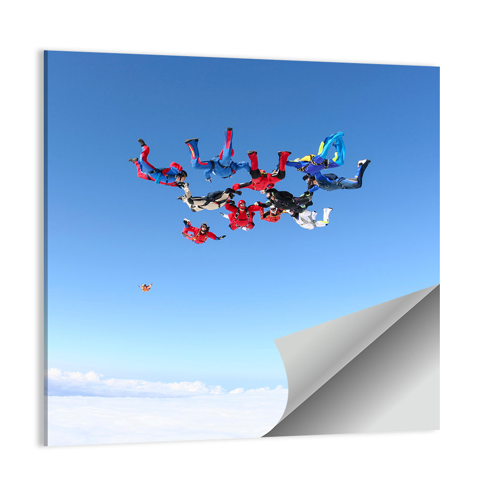 Skydiving Formation Over Clouds Wall Art