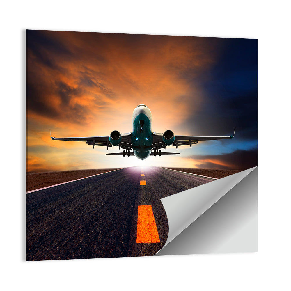 Passenger Jet Landing at Sunset Wall Art