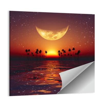 Golden Crescent Over Tropical Sunset Wall Art