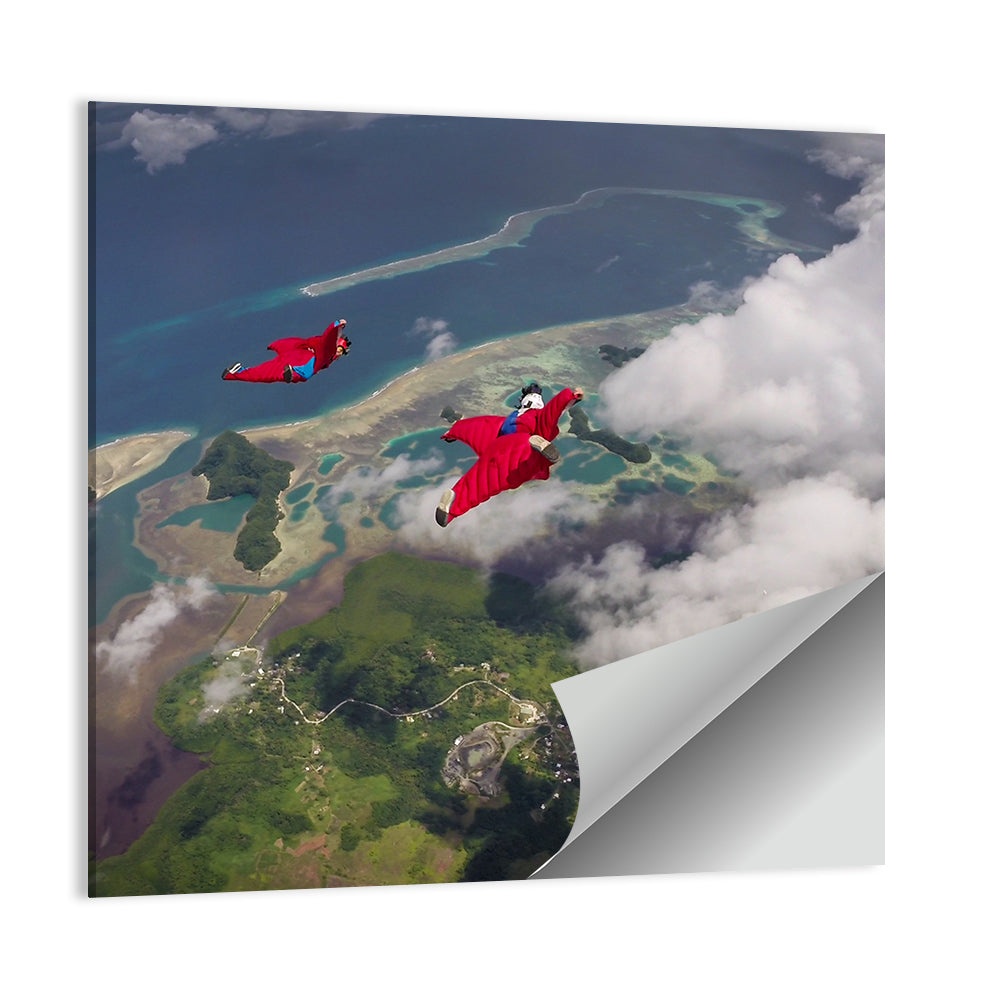 Wingsuit Duo Over Palau Coast Wall Art