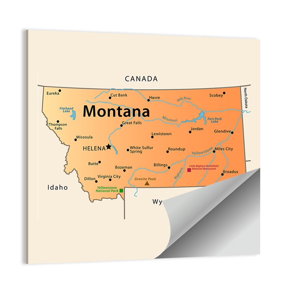 Montana State Map Wall Art