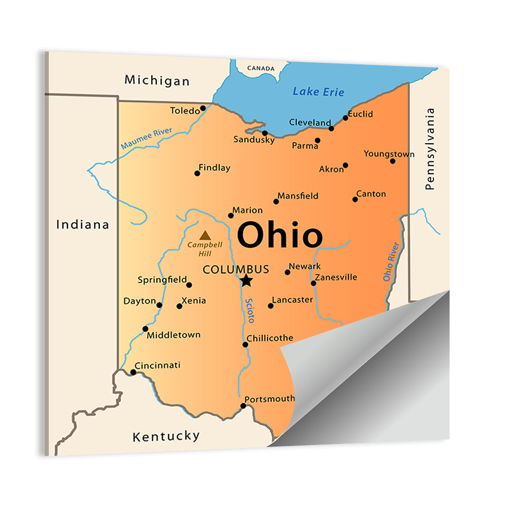 Ohio State Map Wall Art