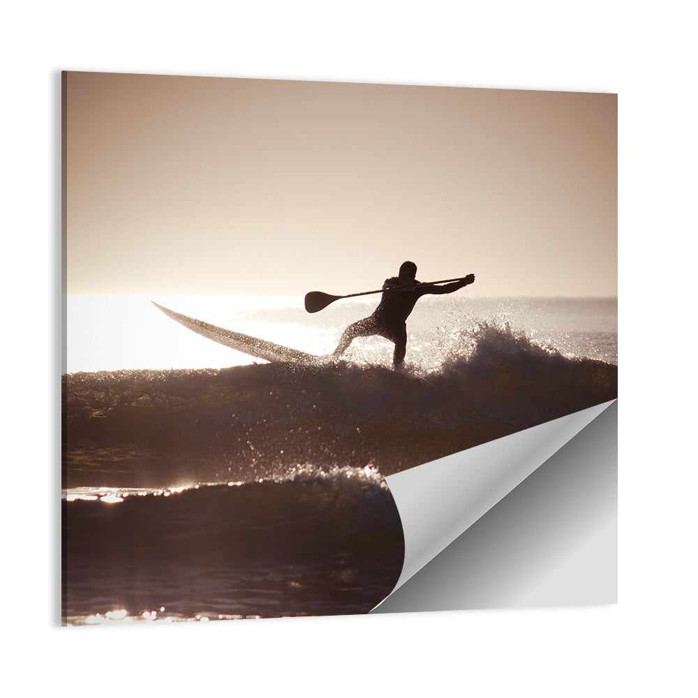 Backlit Paddleboard Silhouette at Sunrise Wall Art
