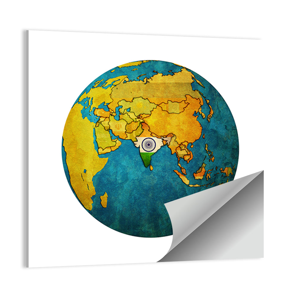 India On Globe Map Wall Art