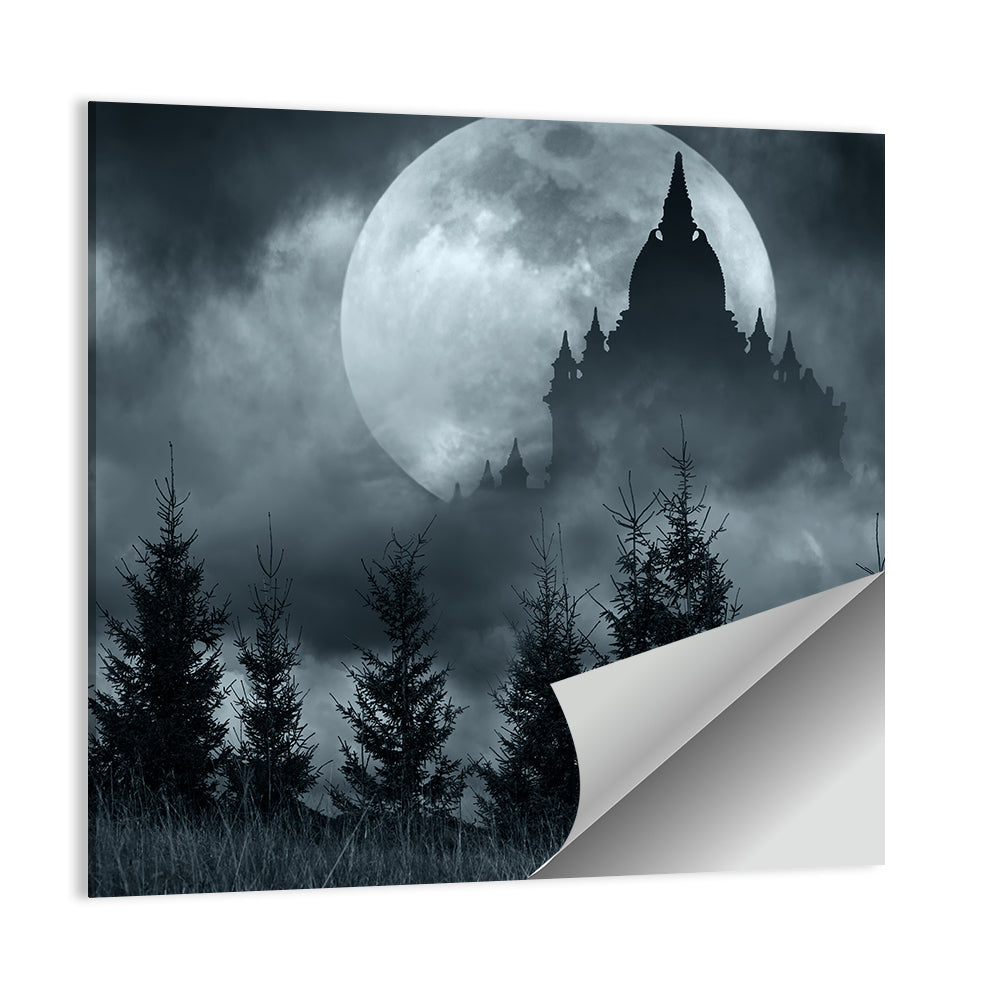 Moonlit Magic Castle Silhouette Wall Art