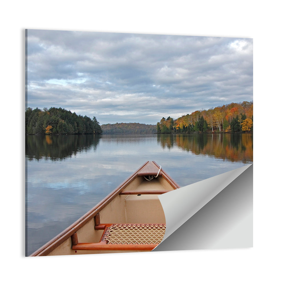 Overcast Canoe Bow on Autumn Lake Wall Art