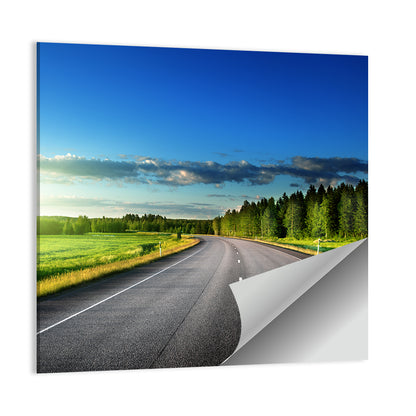 Curved Asphalt Road Through Forest Wall Art
