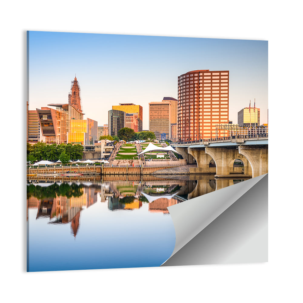 Hartford Skyline with River Reflection Wall Art