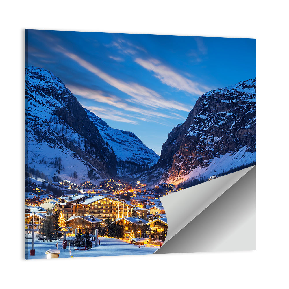 Twilight Ski Village in the French Alps Wall Art