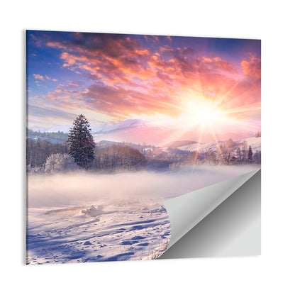 Winter Sunrise In Mountain Village Wall Art