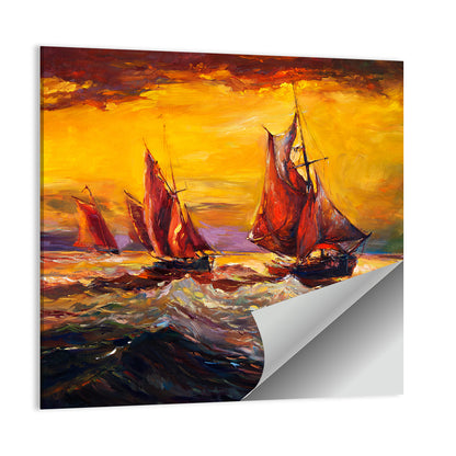 Three Sailboats at Sunset Wall Art