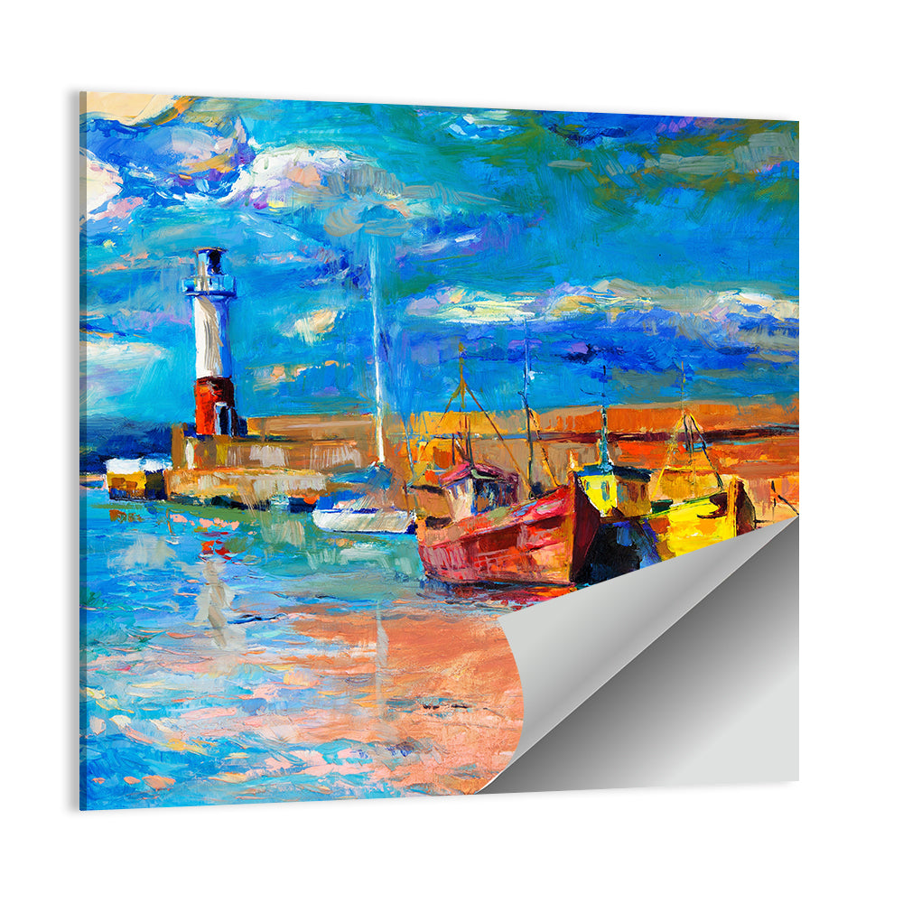 Lighthouse Harbor Sunset Wall Art