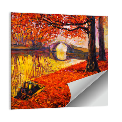 Autumn Bridge Over Golden Lake Wall Art