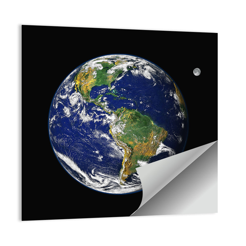 America from Space with Moon Wall Art