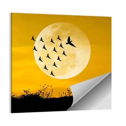 Moonlit Birds Over Wildflowers Wall Art