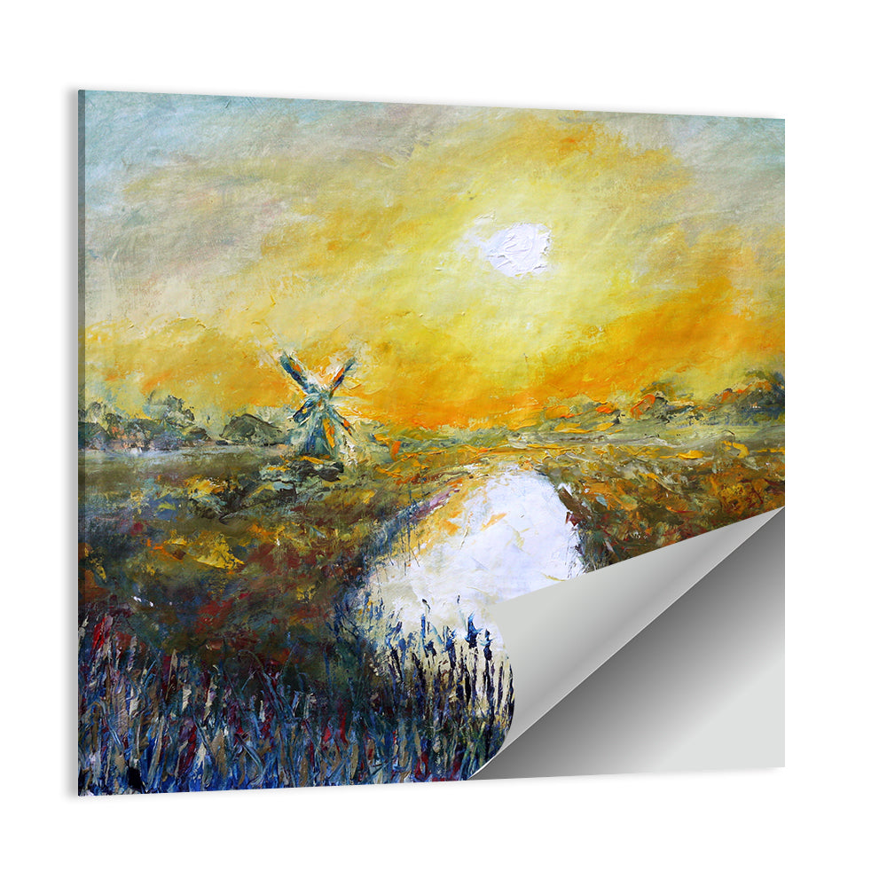 Windmill at Sunrise Over River Wall Art