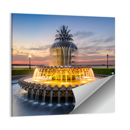 Charleston Pineapple Fountain at Dusk Wall Art