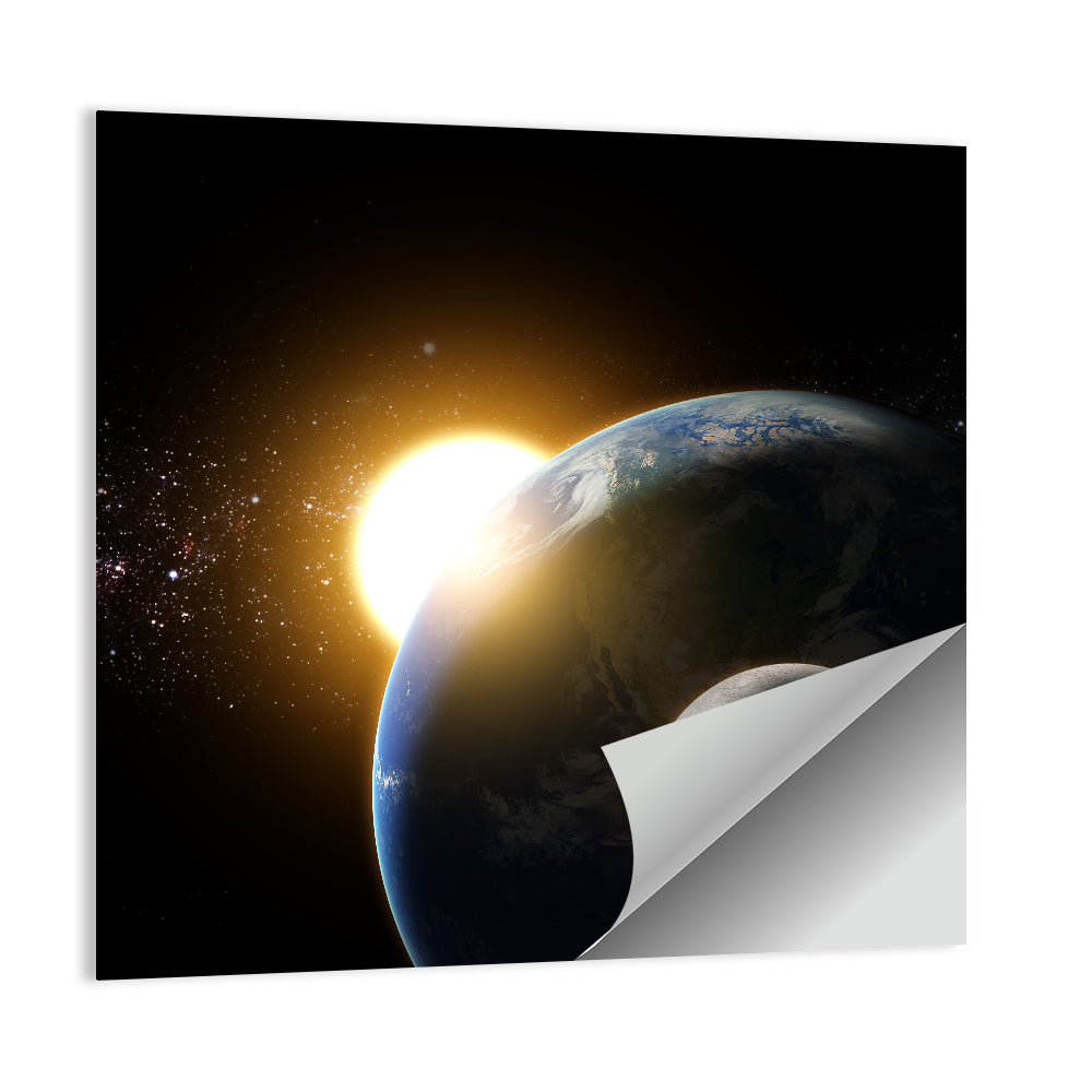 Sunflare Over Earth and Moon Wall Art