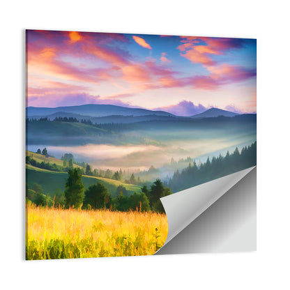 Sunrise Mist Over Mountain Meadow Wall Art