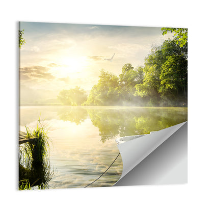 Rowboat at Misty Dock Wall Art