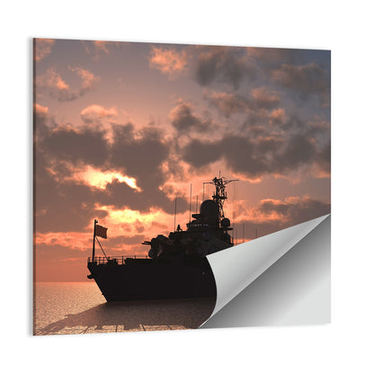 Warship Silhouette at Sunset Wall Art