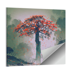 Red Autumn Tree Artwork Wall Art