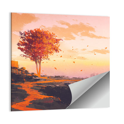 Melting Autumn Tree on Cliff Wall Art