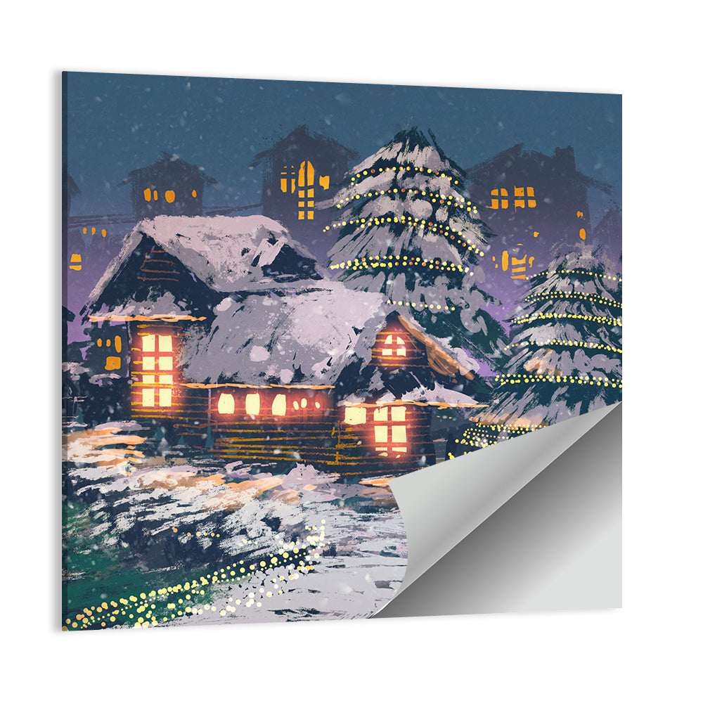 Christmas Night Village Scene Wall Art