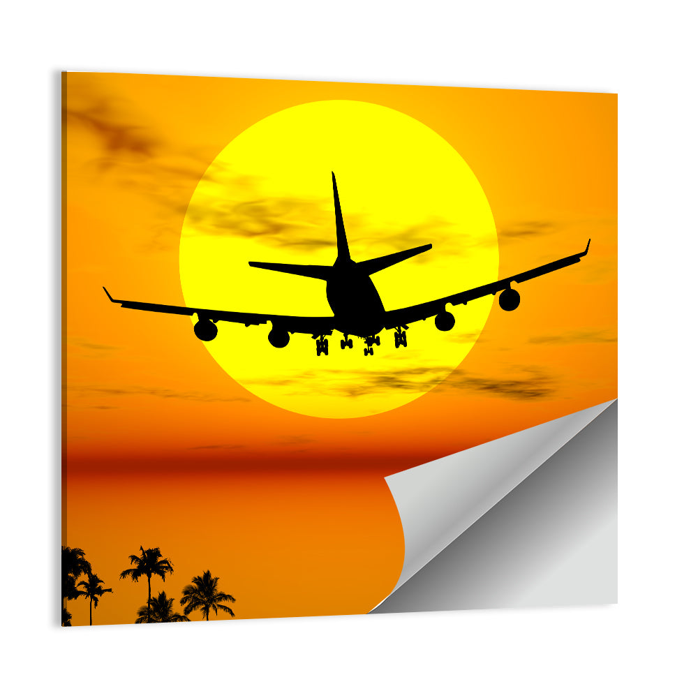 Airplane Silhouette at Sunset Wall Art