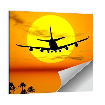 Airplane Silhouette at Sunset Wall Art