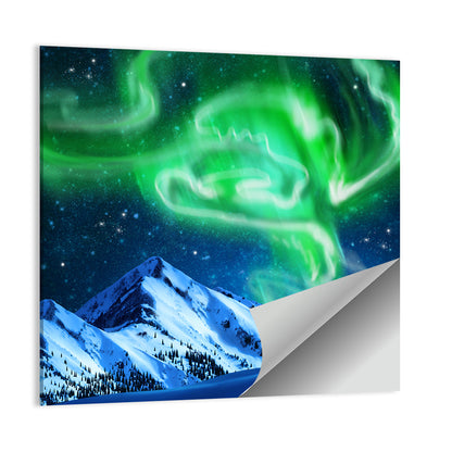 Glowing Aurora Over Snow Capped Mountains Wall Art