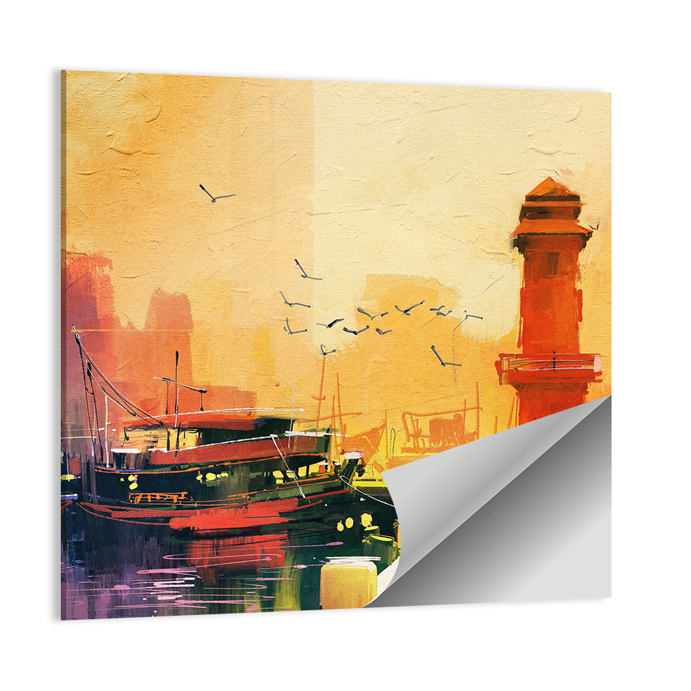 Golden Harbor Lighthouse and Fishing Boat Wall Art