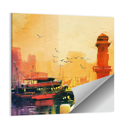 Golden Harbor Lighthouse and Fishing Boat Wall Art