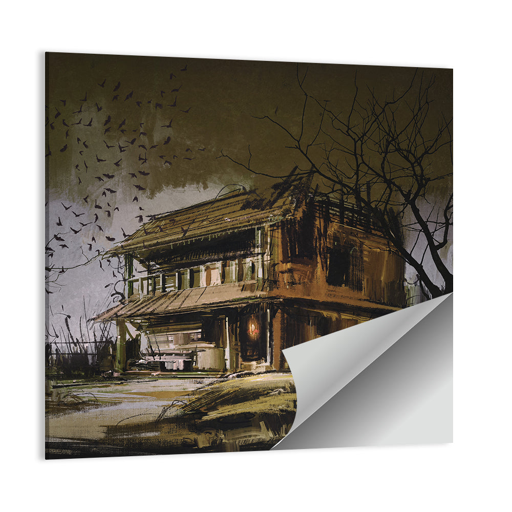Halloween House at Dusk Wall Art