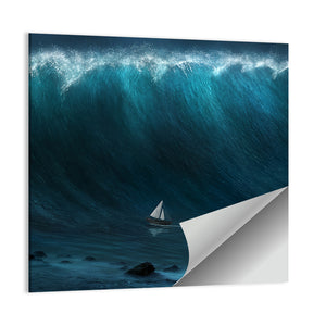 Small Boat Against Large Wave Wall Art